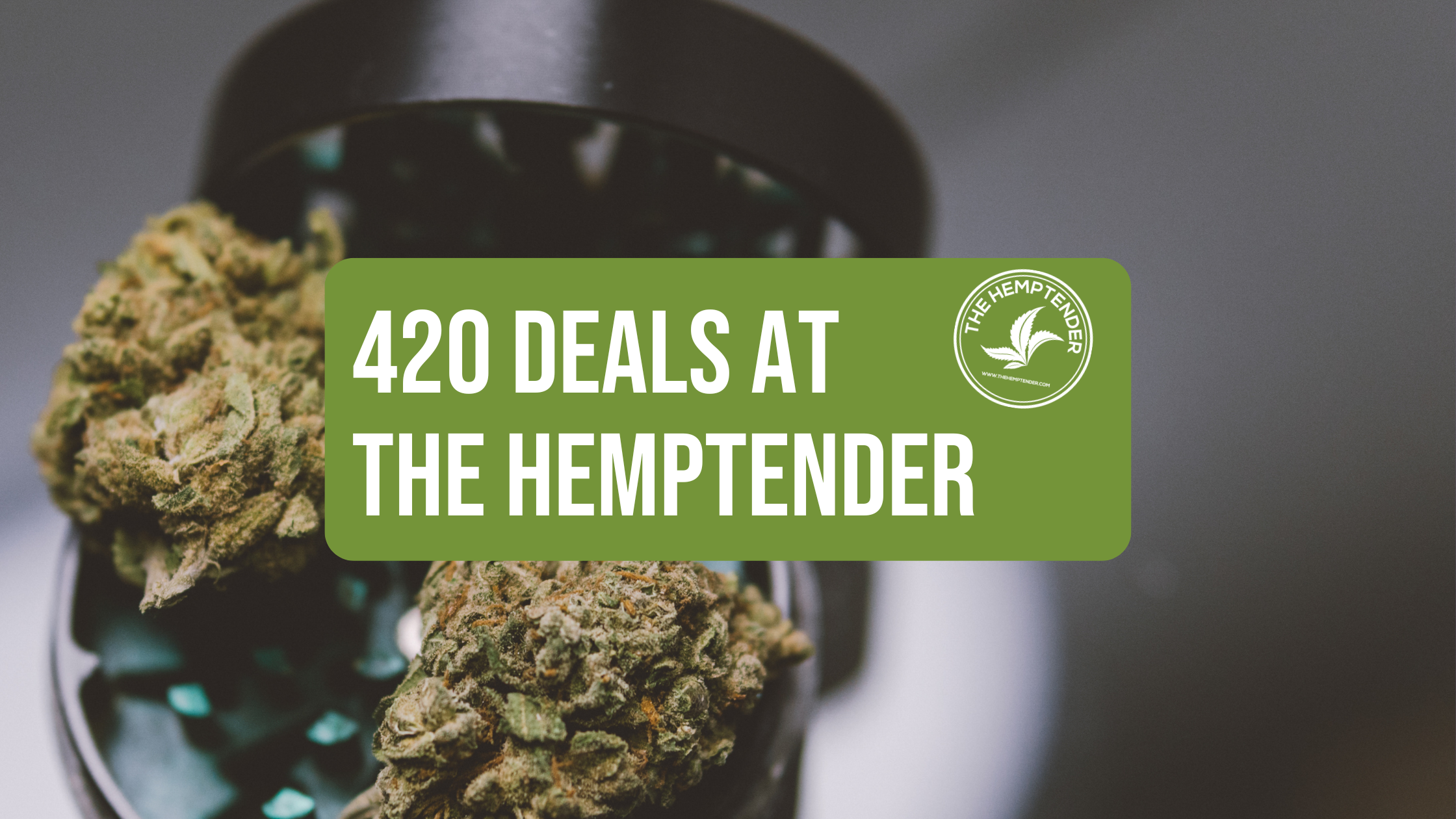420 deals at the hemptender text floating above an image of a black grinder with cannabis flowers inside it.